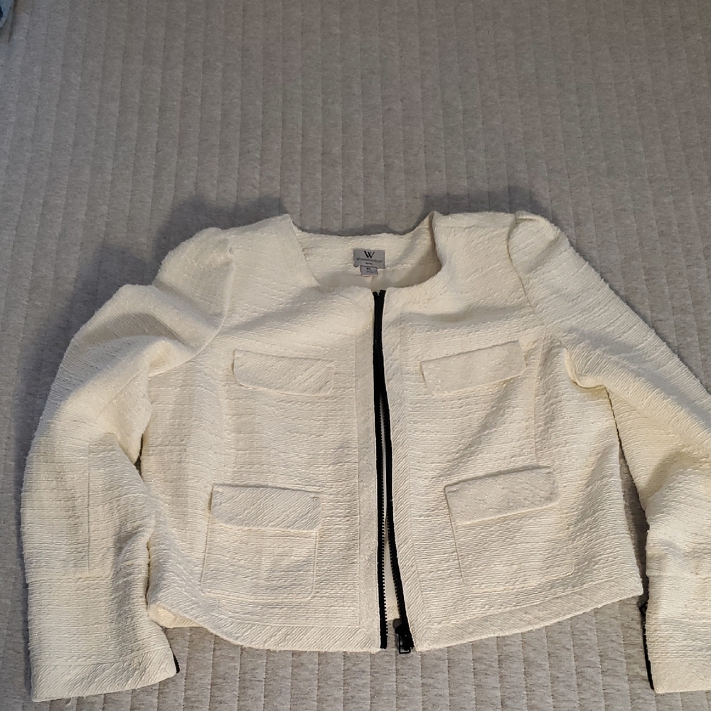 Worthington Cream Textured Blazer with Black Zipper